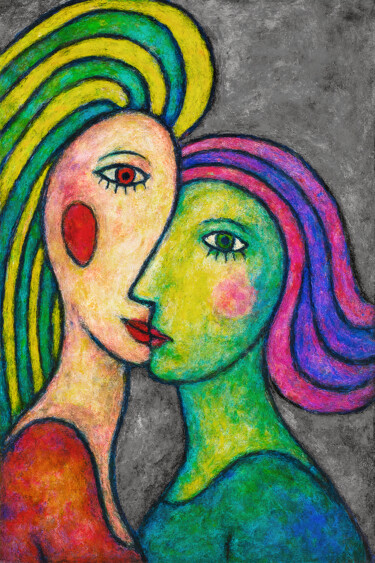 Arte digitale intitolato "Étreinte de visages" da Pacôme Coquet, Opera d'arte originale, Immagine generata dall'IA