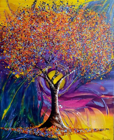 Картина под названием "L'arbre fantaisie" - Marie-Christine Maudet, Подлинное произведение искусства, Акрил Установлен на Де…
