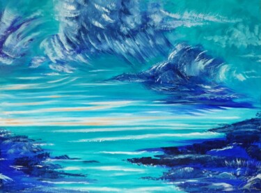 Painting titled "Ciel troublé" by Caroline Keller, Original Artwork, Oil Mounted on Wood Stretcher frame