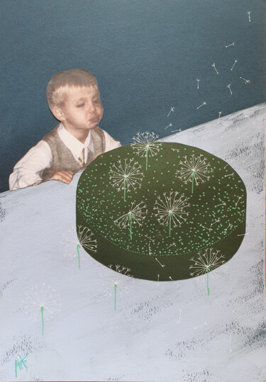 Collages intitolato ""Childhood" 1" da Loba-Nova Natalia, Opera d'arte originale, Collages
