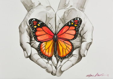 绘画 标题为“butterfly on hands” 由Kang Zhou, 原创艺术品, 水彩