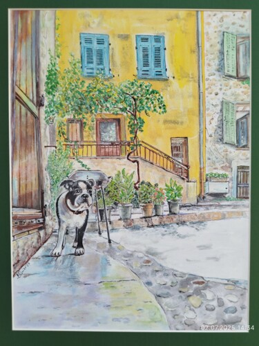 Schilderij getiteld "Хранитель двора в К…" door Marina Paro, Origineel Kunstwerk, Aquarel Gemonteerd op Karton