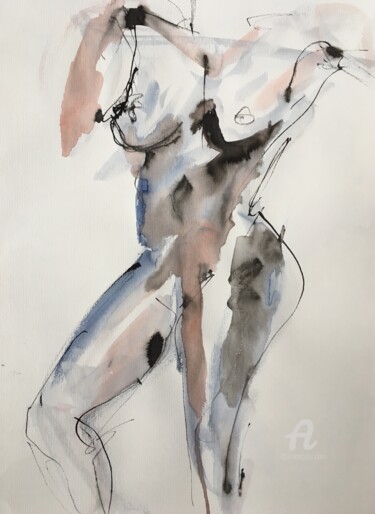 Tekening getiteld "Femme crucifiée" door Sophie De La Vaissière, Origineel Kunstwerk, Aquarel