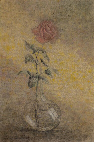 Картина под названием "A rose in the shade" - Sergej Pisarenko, Подлинное произведение искусства, Акварель