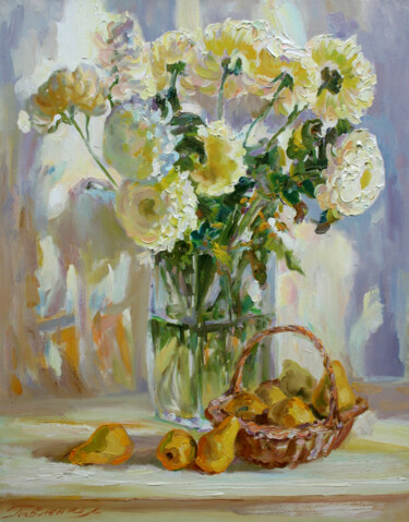 Schilderij getiteld "Autumn Sun" door Leonid Pavlenko, Origineel Kunstwerk, Olie Gemonteerd op Frame voor houten brancard