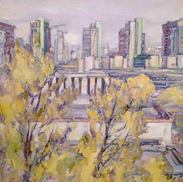 绘画 标题为“Autumn in the City” 由Leonid Pavlenko, 原创艺术品, 油 安装在木质担架架上