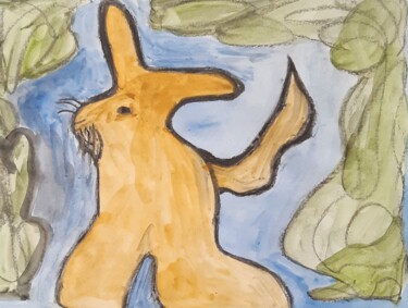 Painting titled "Rabbit" by Alexandra Corina Irimia, Original Artwork, Charcoal
