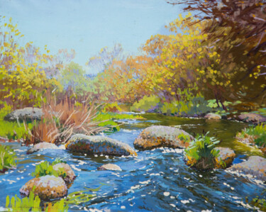 Schilderij getiteld "River in spring. Sm…" door Sviatoslav Barabash, Origineel Kunstwerk, Olie Gemonteerd op Frame voor hout…