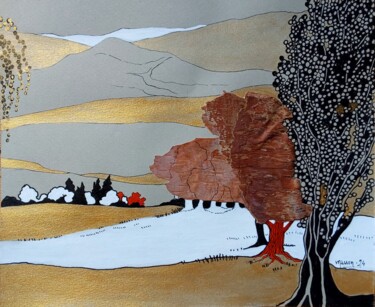 Disegno intitolato "Colline" da Dany Masson, Opera d'arte originale, Inchiostro Montato su Cartone