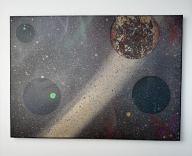 「Brèche dorée !」というタイトルの絵画 Martin Lacourによって, オリジナルのアートワーク, スプレー式塗料 ウッドストレッチャーフレームにマウント