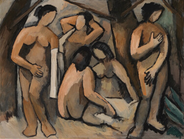 Schilderij getiteld "Baigneuses modernes…" door Henri Fagerolles, Origineel Kunstwerk, pigmenten Gemonteerd op Frame voor ho…