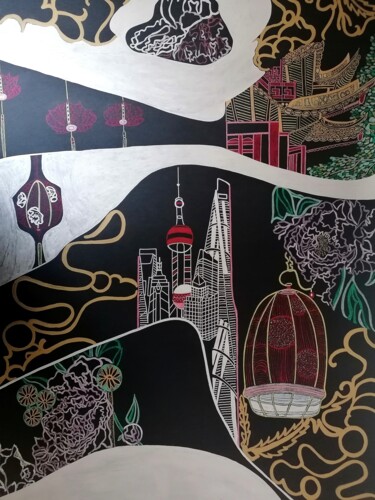 Рисунок под названием "Shanghai" - Sophie Ong, Подлинное произведение искусства, Шариковая ручка