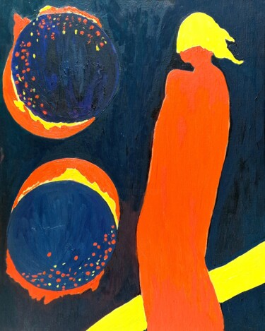 Schilderij getiteld "Orange silhouette w…" door Natalya Belalova, Origineel Kunstwerk, Olie Gemonteerd op Frame voor houten…