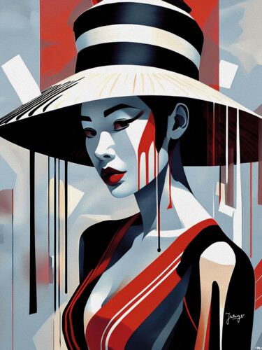 数字艺术 标题为“La femme au chapeau…” 由Joelle Wenger, 原创艺术品, AI生成的图像