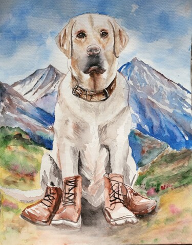 Pintura titulada "Labrador in boots" por Natalja Surikova, Obra de arte original, Acuarela Montado en Cartulina