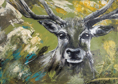 Hirsch im Wald 绘画 标题为“Hirsch im Wald” 由Tatjana Greb, 原创艺术品, 丙烯