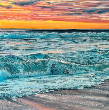 Painting titled "Sea on Fire" by Daria Dudochnykova, Original Artwork, Oil
