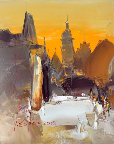 Lviv with rough strokes Schilderij getiteld "Lviv with rough str…" door Igor Evsin (Ihor Yevsin), Origineel Kunstwerk, Olie Gemonteerd op Frame voor…