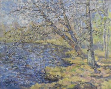 Spring Painting Nature Landscape Trees Artwork Pittura intitolato "Spring Painting Nat…" da Natalya Savenkova, Opera d'arte originale, Olio