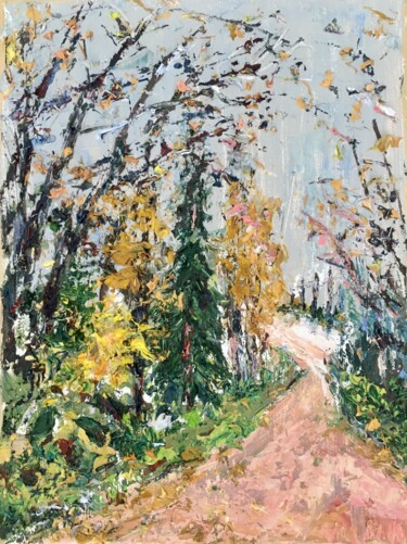 Картина под названием "Autumn Trees Path O…" - Vilma Gataveckiene, Подлинное произведение искусства, Масло