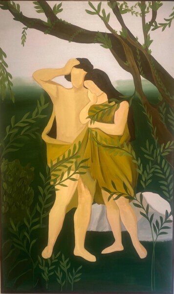 Adam and his pair 绘画 标题为“Adam and his pair” 由Sughand Zehra Talpur, 原创艺术品, 油 安装在木质担架架上