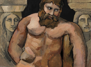 Schilderij getiteld "Hercule se reposant…" door Henri Fagerolles, Origineel Kunstwerk, pigmenten Gemonteerd op Frame voor ho…