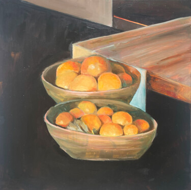 绘画 标题为“two bowls with mand…” 由Elina Evstig, 原创艺术品, 油 安装在木质担架架上