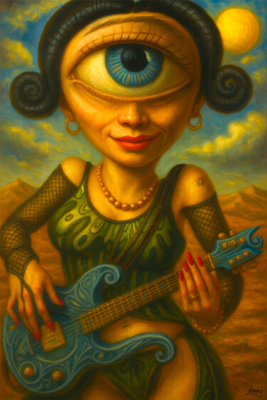 Cyclops Girl Schilderij getiteld "Cyclops Girl" door Spencer Derry, Origineel Kunstwerk, AI gegenereerde afbeelding