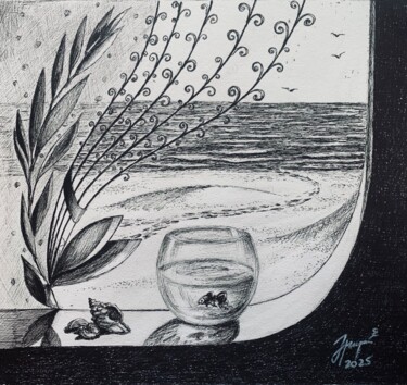 Drawing titled "Goldfish" by Inessa Gogia, Original Artwork, Gel pen