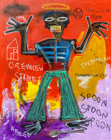 Lost my silver spoon Schilderij getiteld "Lost my silver spoon" door Cyril Emmanuel (X the Villain), Origineel Kunstwerk, Acryl