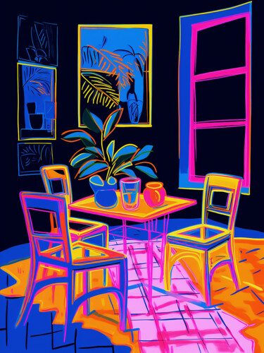 Pittura intitolato "Evening cafe II" da Kosta Morr, Opera d'arte originale, Acrilico Montato su Telaio per barella in legno