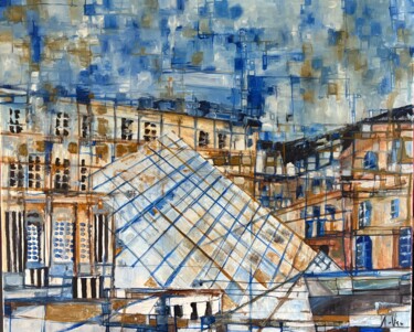 Malerei mit dem Titel "Place du Louvre Par…" von Hartiste, Original-Kunstwerk, Öl Auf Keilrahmen aus Holz montiert