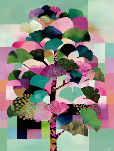 제목이 "FRAGMENTED GINKGO"인 디지털 아트 Holly Watt로, 원작, 디지털 플렉시글라스에 장착됨