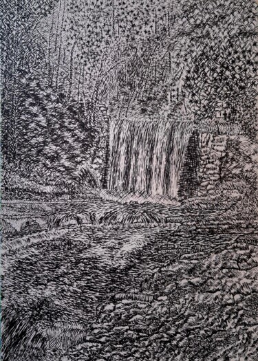"Nant Mill Waterfall" başlıklı Resim Mayamba Mwanza tarafından, Orijinal sanat, Mürekkep