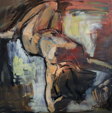 绘画 标题为“Nude on dark red” 由Liudmila Iliuchina, 原创艺术品, 油