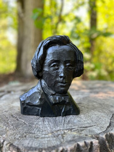 Скульптура под названием "Frederic Chopin" - Bogumił Burzyński, Подлинное произведение искусства, Дерево