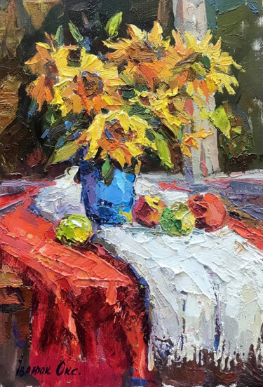 「Still Life on the W…」というタイトルの絵画 Oksana Ivanyukによって, オリジナルのアートワーク, オイル ウッドストレッチャーフレームにマウント