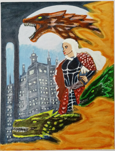 Dragon Keeper in the City of Shadows 绘画 标题为“Dragon Keeper in th…” 由Rudine, 原创艺术品, 丙烯 安装在木质担架架上