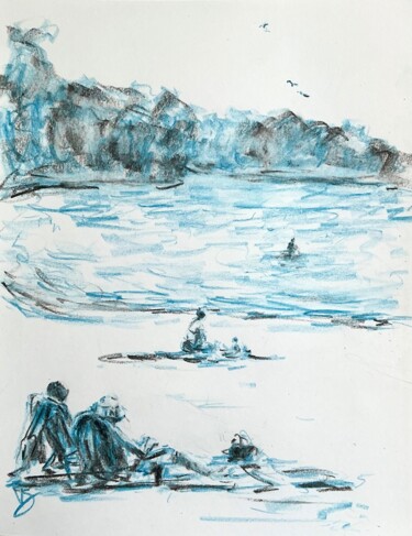 Disegno intitolato "Beach days." da Victoria General, Opera d'arte originale, Cera