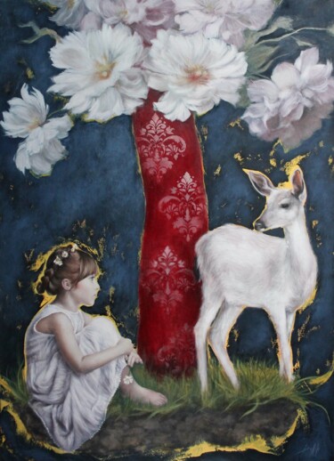 The Little Girl and the Poet Pintura intitulada "The Little Girl and…" por Federica Belloli, Obras de arte originais, Acrílico Montado em Armação em made…