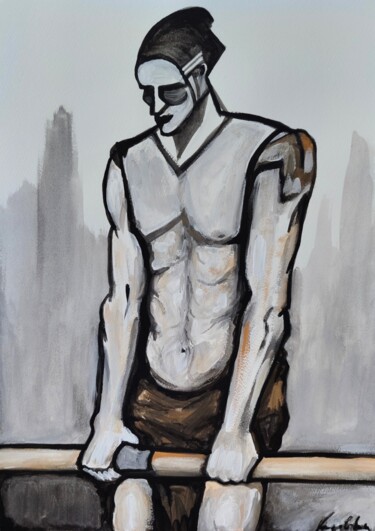 Schilderij getiteld "Gladiatore-schiavo" door Vincenzo Cohen, Origineel Kunstwerk, Gouache