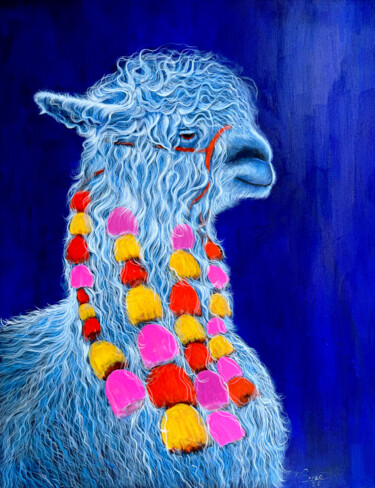 绘画 标题为“Magic Llama” 由Mirasezar, 原创艺术品, 丙烯 安装在木质担架架上