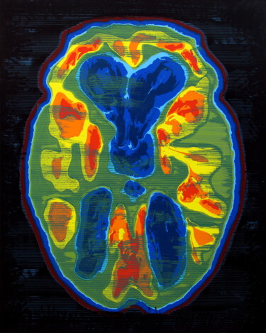 Painting titled "Brain Y. K." by Markus Honerla, Original Artwork, Lacquer Mounted on Wood Stretcher frame