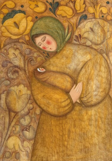 Painting titled "«Колыбельная»" by Olesa Turukina, Original Artwork, Pencil Mounted on Cardboard