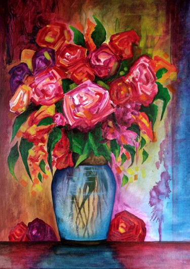 Ζωγραφική με τίτλο "Floral Fantasy... V…" από Carlos Paredes Colin, Αυθεντικά έργα τέχνης, Ακρυλικό