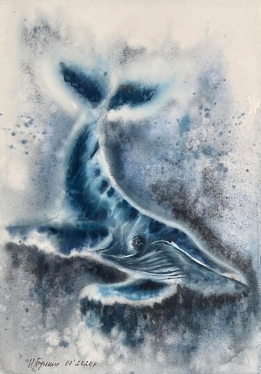 Ζωγραφική με τίτλο "Fairy whale, origin…" από Natalia Butenko, Αυθεντικά έργα τέχνης, Ακουαρέλα