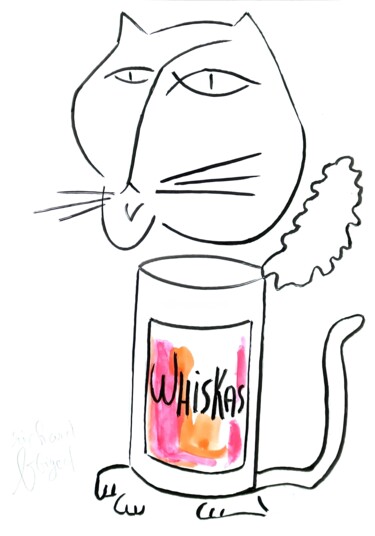 Drawing titled "LE CHAT BOITE A CON…" by Richard Boigeol, Original Artwork, Watercolor