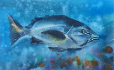 Blue fish, watercolor painting Painting titled "Blue fish, watercol…" by Natalia Butenko, Original Artwork, Watercolor