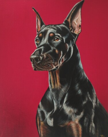 "Doberman. The Gaze…" başlıklı Tablo Valentyna Loboda tarafından, Orijinal sanat, Akrilik Ahşap Sedye çerçevesi üzerine mont…