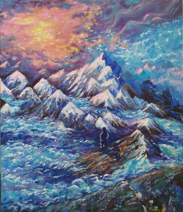 Mountain Schilderij getiteld "Mountain" door Viktoria Volina (ArtVolna), Origineel Kunstwerk, Acryl Gemonteerd op Frame voor houten b…